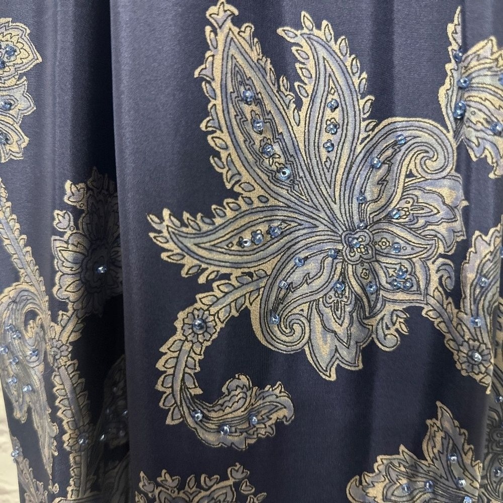 INC Navy Ruffle Neck Paisley Midi Dress Boho Cottagecore S - Picture 4 of 12